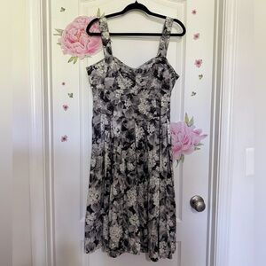 Talbots Black and White Floral Print Sleeveless Midi Dress